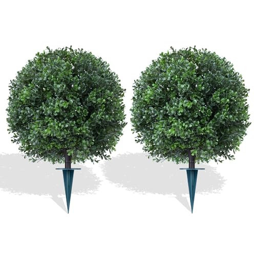Artificial Boxwood Topiary Trees with Ground Spike,2 Pieces Fake Pine Shrubs Bushes, UV Resistant Faux Evergreen Cypress Tree Plants for Indoor Outdoor Planters Front Porch | Amazon (US)