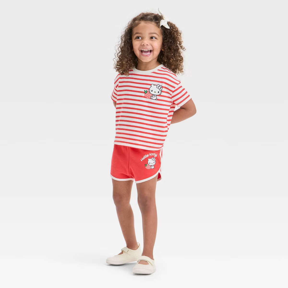 Grayson Mini Hello Kitty Toddler Girls' 2pc Striped Strawberry T-Shirt & Shorts Set - Red | Target