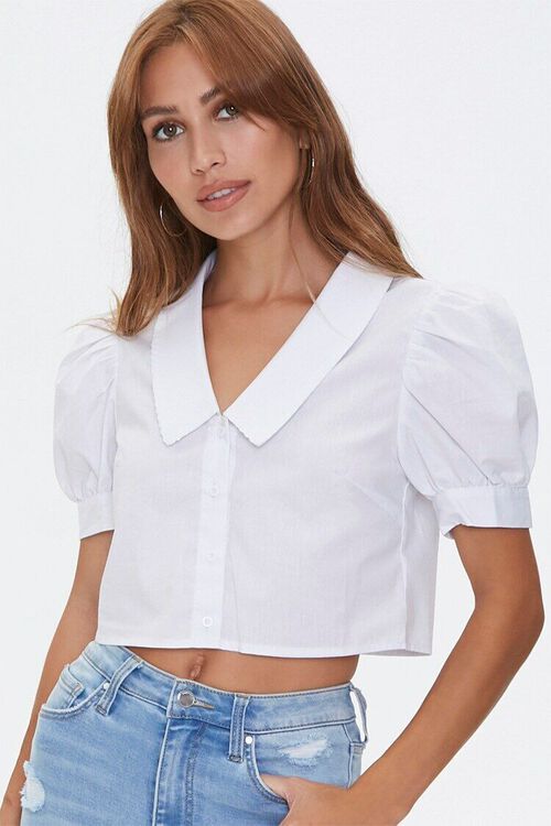 Puff-Sleeve Cropped Shirt | Forever 21 (US)