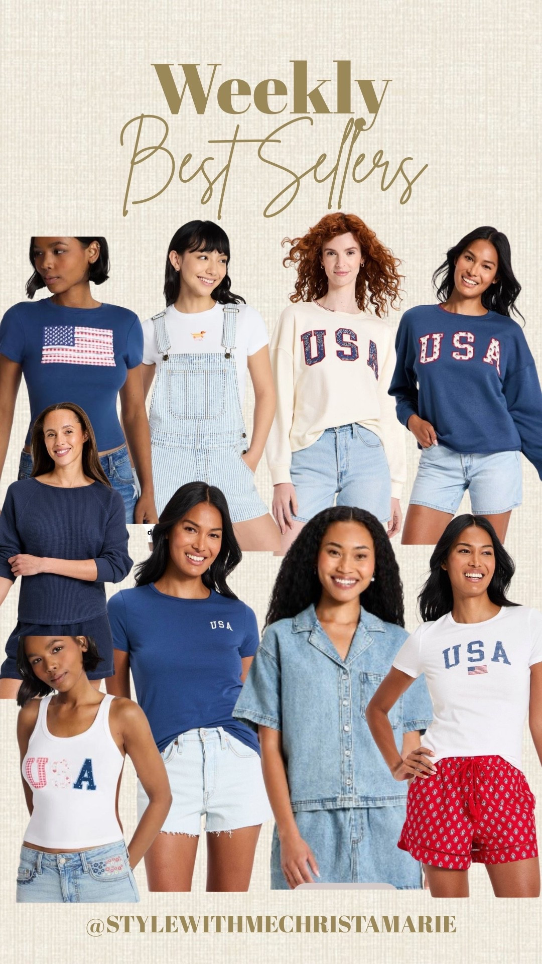 Weekly best seller 
1. Target USA sweatshirt 
2. Target chambray top
3. Target USA tees
4. Target set
5. Walmart USA tank
6. Walmart flag tee
7. Walmart overalls

#LTKootd #LTKgrwm #LTKmomlife
