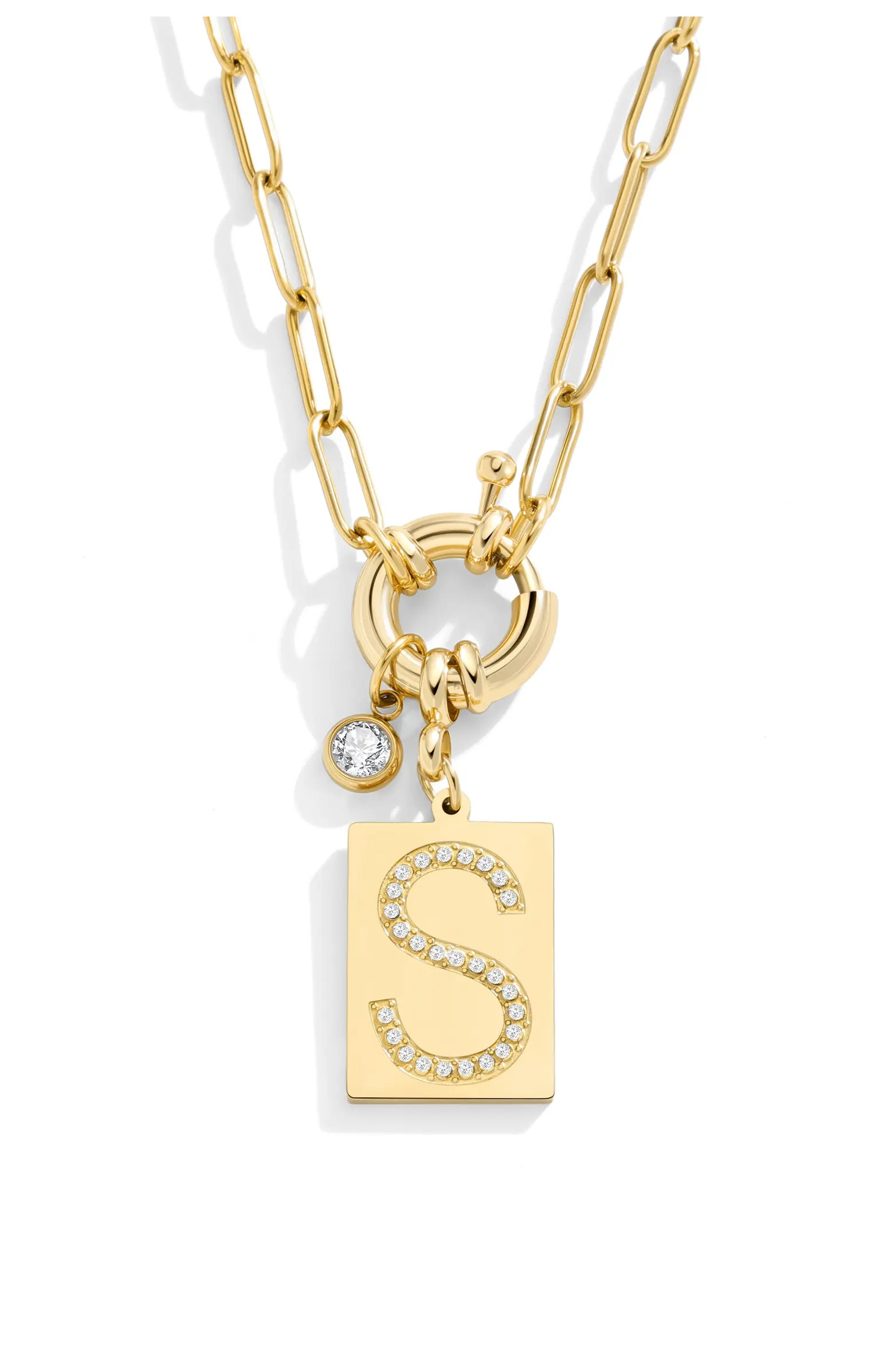 Pave Initial Pendant with Paperclip Chain Necklace | Nordstrom