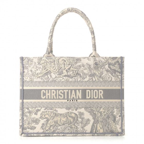CHRISTIAN DIOR Canvas Embroidered Small Dioriviera Toile De Jouy Book Tote Gray | Fashionphile