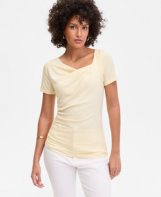 Women's Short Sleeve Asymmetric-Neck Top | Macy's