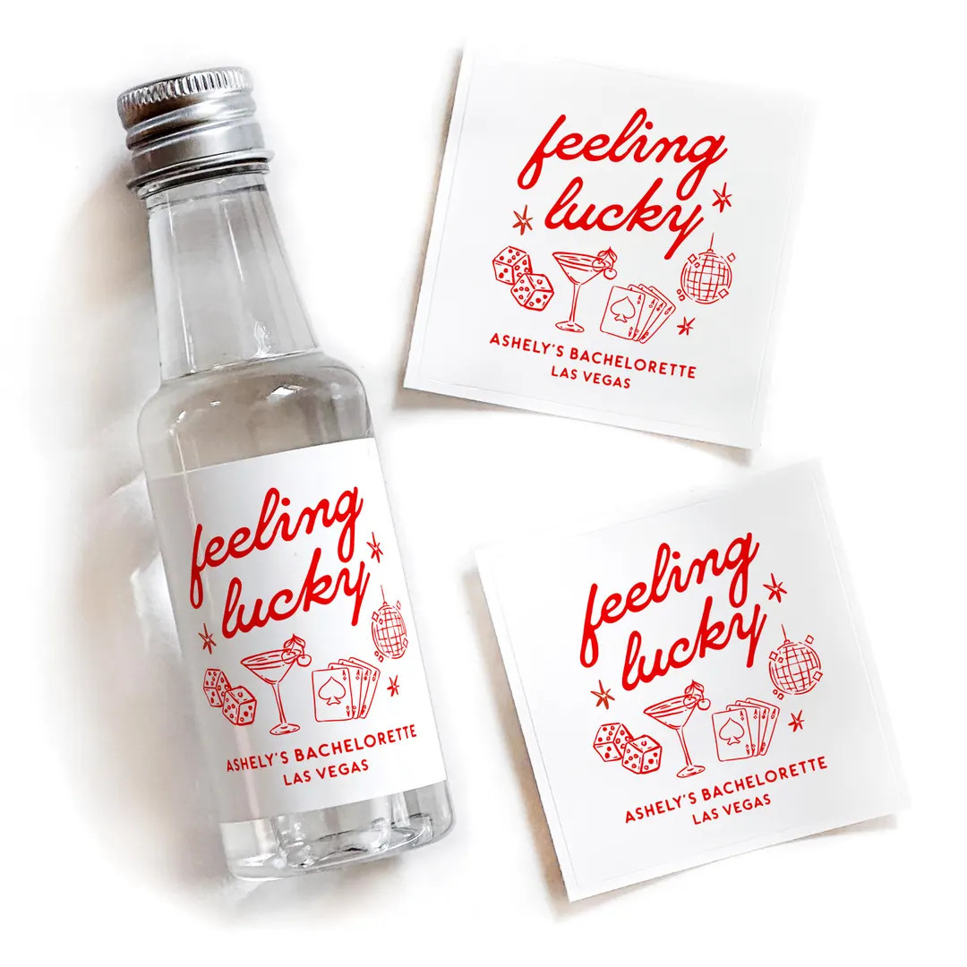 Vegas Bachelorette Party Shot Bottle Favors, Feeling Lucky Mini Liquor Bridal Shower Stickers, Ba... | Etsy (US)