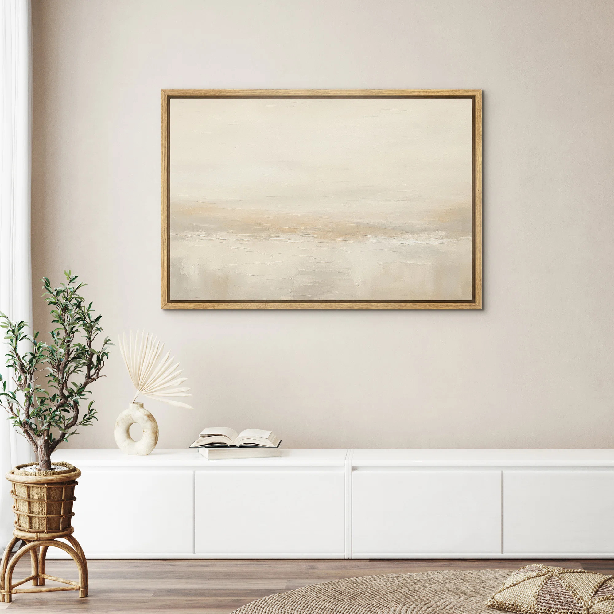 Minimalist Beige Abstract Canvas Wall Art, Neutral Modern No Textured Framed Print for Bedroom or Contemporary Living Room Decor | Wayfair North America