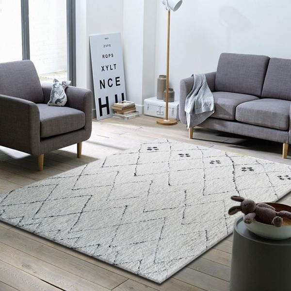 Morocco White/Silver/Blue Faux Wool Hand-tufted Shag Area Rug - 5' x 7' | Bed Bath & Beyond