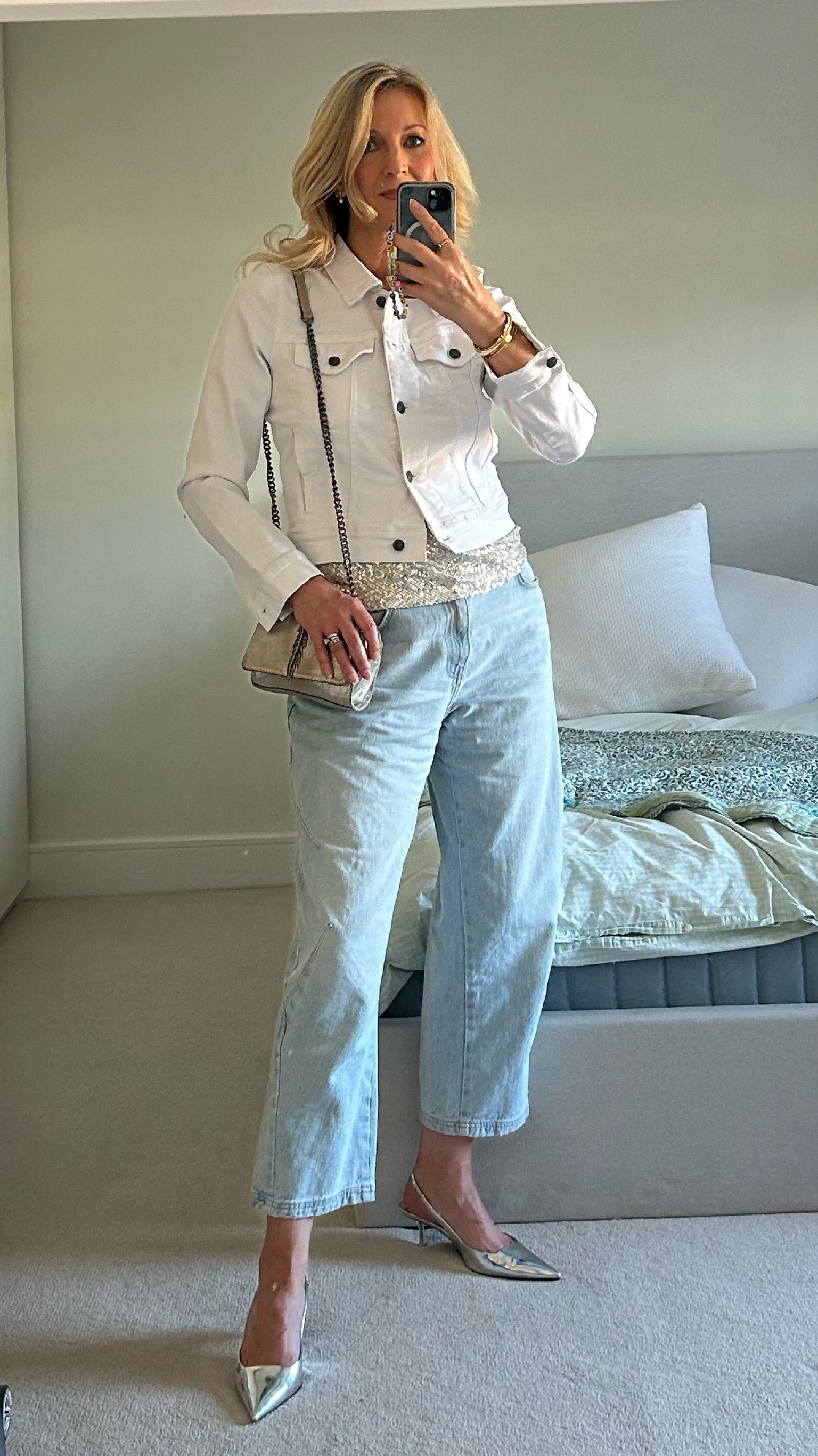Denim and Sequins | Summer Nights 

Barrel Leg Jeans | Sequin Cami Top | White Denim Jacket | Silver Heels | Chain Strap Bag 

#LTKuk #LTKstyletip #LTKsummer
