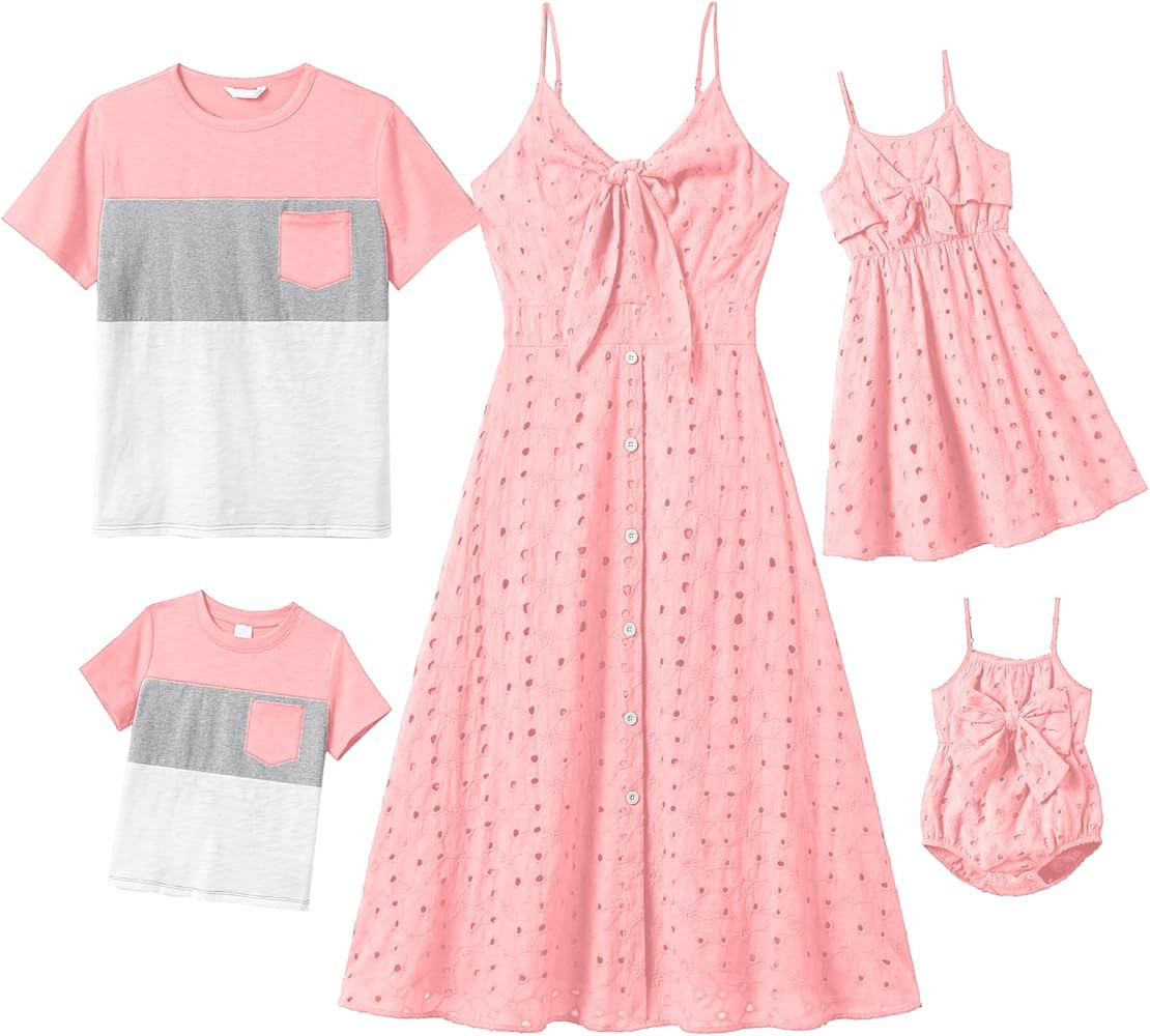 IFFEI Family Matching Outfits Mommy and Me Dresses Tshirt Set Spaghetti Strap Summer Casual Dress... | Amazon (US)