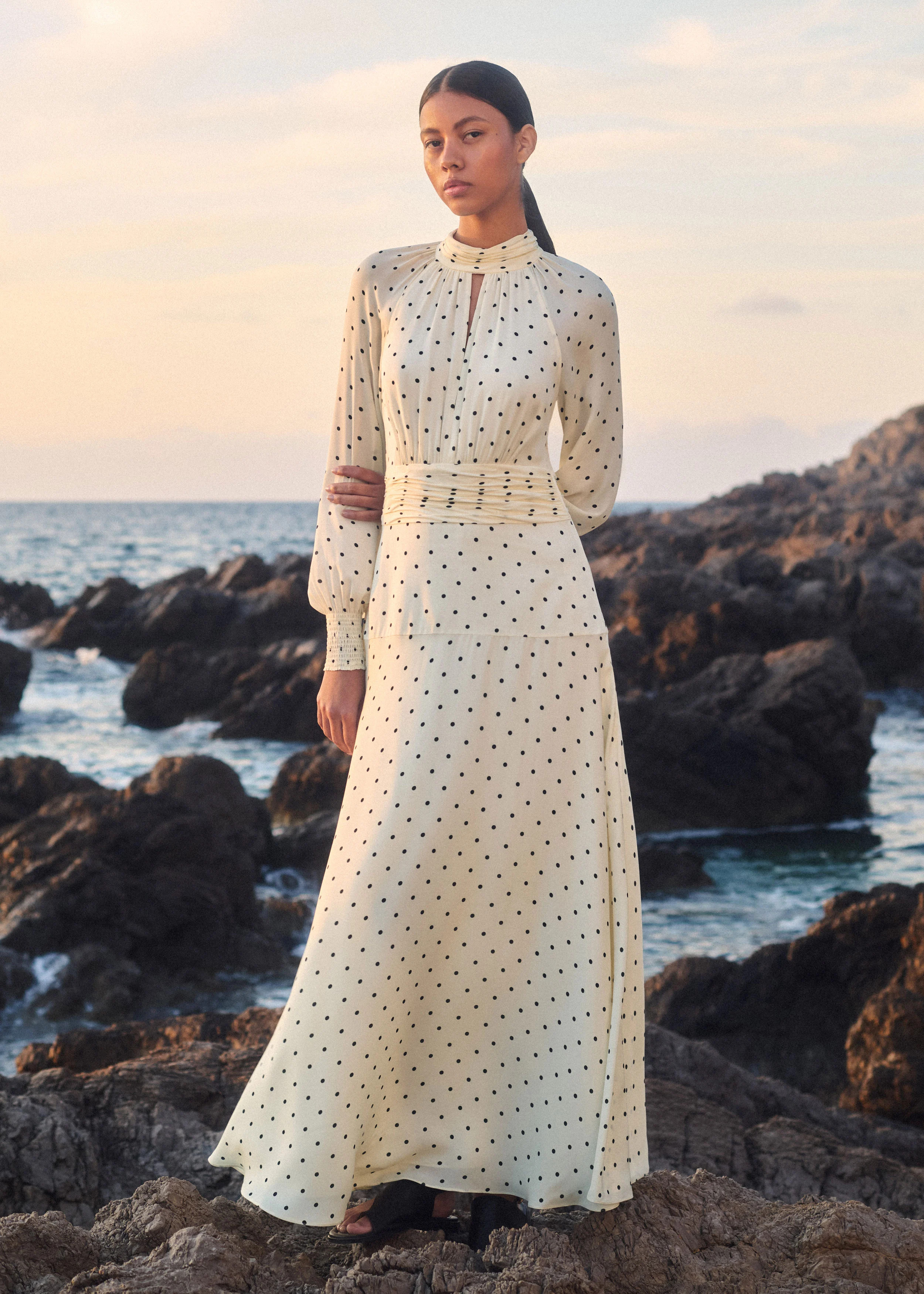 Women's Cream Silk Polka Dot Maxi Dress + Corsage | ME+EM | ME+EM Global (Excluding US)