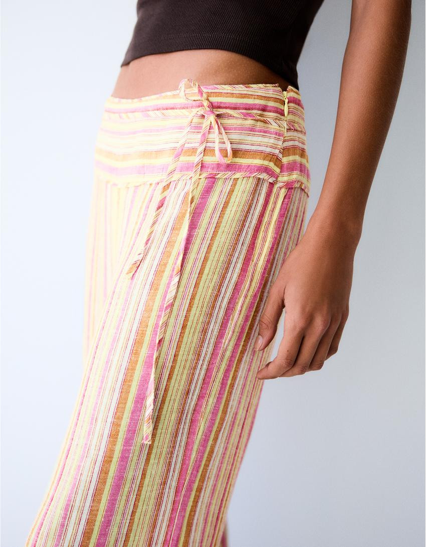 Striped trousers with linen - Women | Bershka UK
