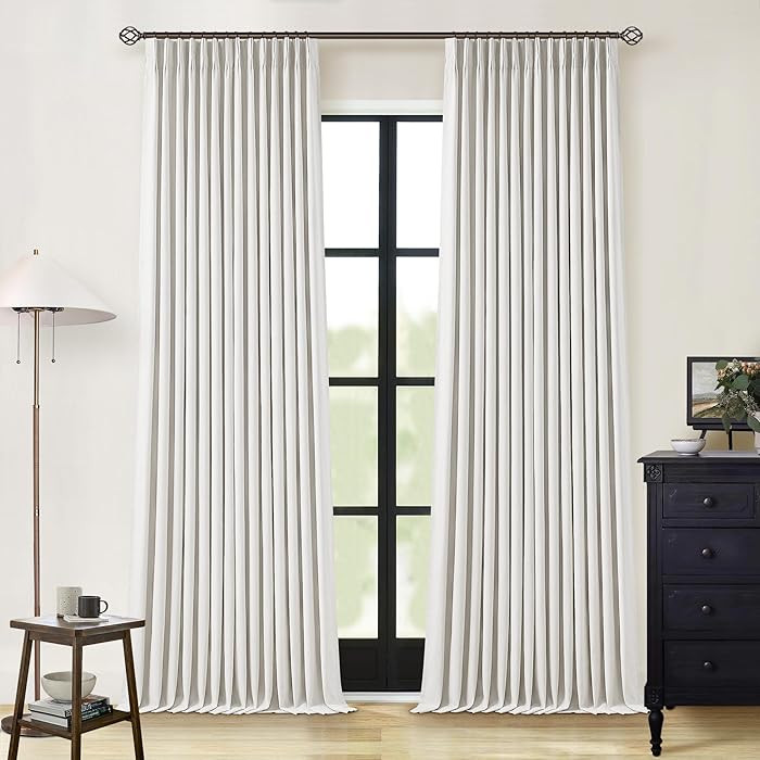 Beige White Pinch Pleated Full Blackout Curtains 2 Panels Set Linen Room Darkening 100% Black Out... | Amazon (US)