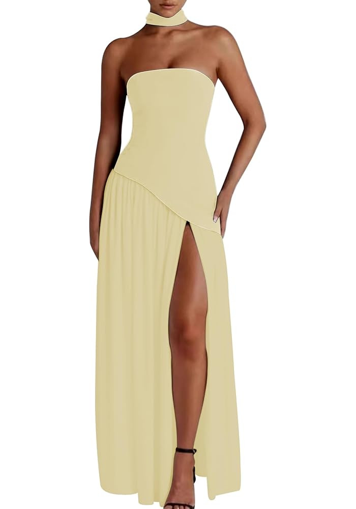 Famnbro Womens Tube Dress Strapless Sexy Off Shoulder Side Slit Going Out Casual Elegant Club Par... | Amazon (US)