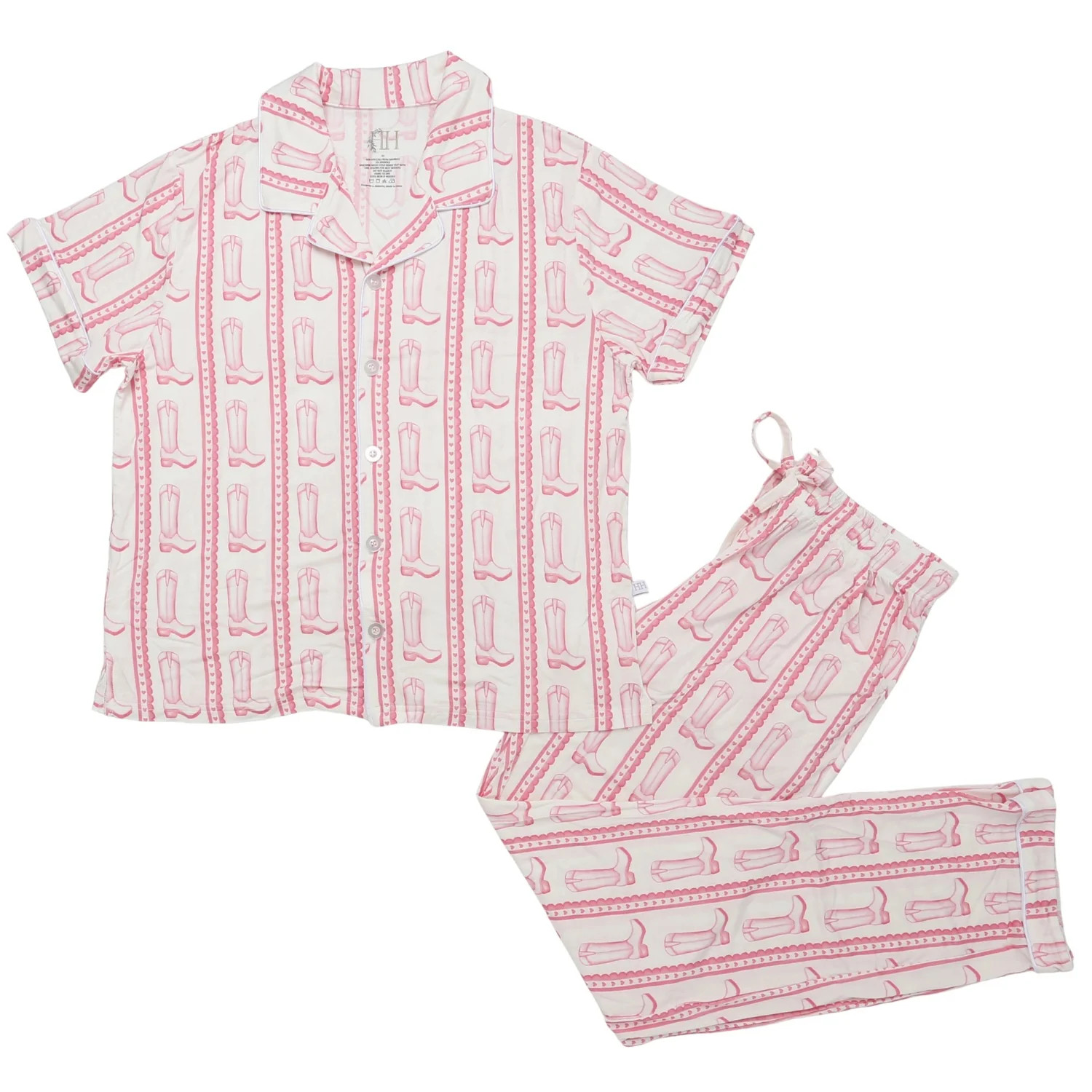 Womens Pink Heart Boot Button Down Loungewear Set | Hamner Hill