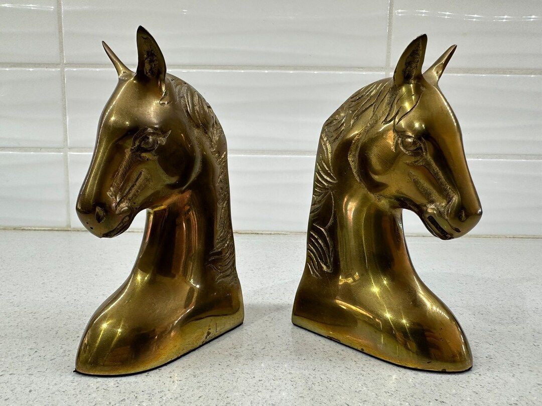 Vintage Gold Brass Horse Bookends Pair | Etsy (US)