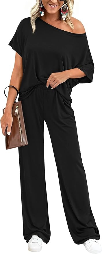 KIRUNDO 2 Piece Lounge Sets for Women Airport Travel Vacation Outfits 2026 Summer Off Shoulder To... | Amazon (US)