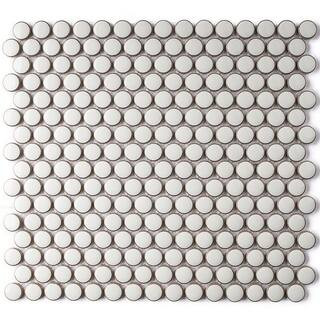 MOLOVO Porcetile Round White 12.41 in. x 11.46 in. Penny Glossy Porcelain Mosaic Wall and Floor T... | The Home Depot