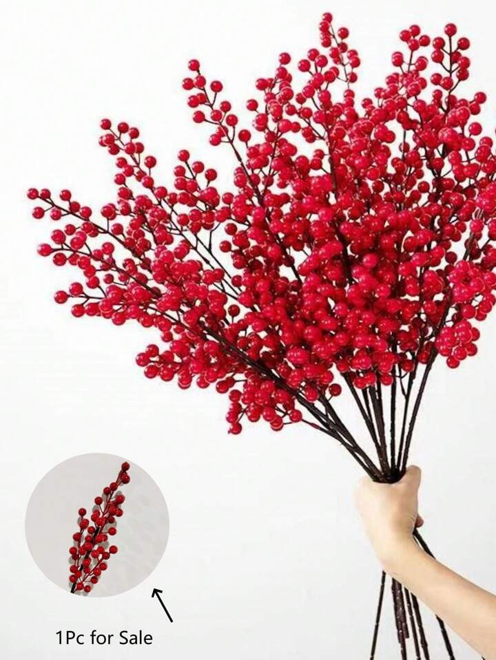 1Pc Artificial Red Berry, Red Chinese New Year Decorations Artificial Plant, Artificial Decoratio... | SHEIN
