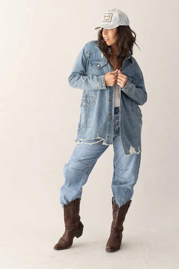 Medium Washed Denim Western Shacket | Flea Style
