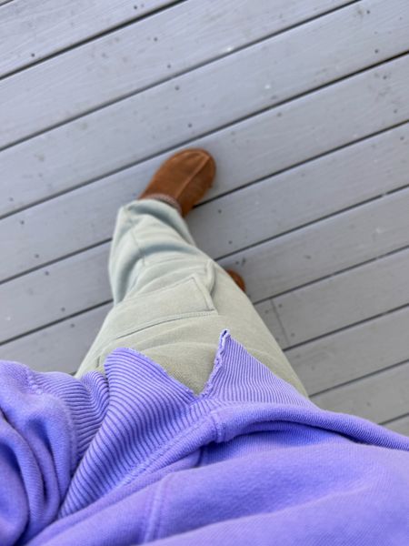 The theme is comfort for this growing belly 🤰 Comfiest joggers from Abercrombie (xl) paired with a lilac Aerie sweater and my uggs 💜 

#LTKbump #LTKmidsize #LTKshoecrush