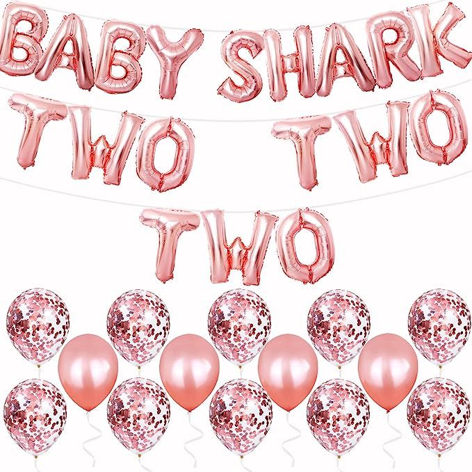 Tihuprly Rose Gold Baby Shark 2nd Birthday Decorations for Girls | Baby Shark TWO TWO TWO Balloon... | Amazon (US)