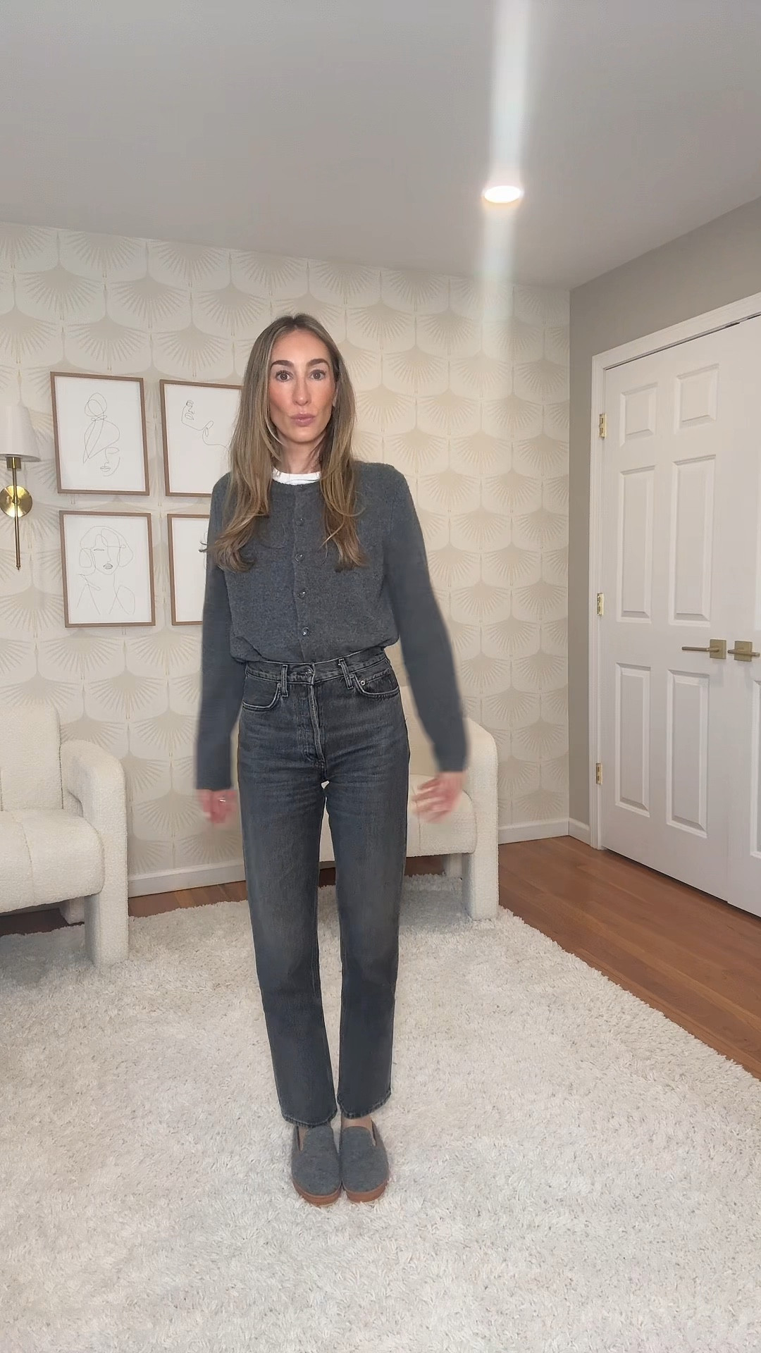 Monochromatic looks are the easiest and always look chic! I have these jeans in dark denim too and they are so good. True to size! Cardigan and mules are old but I linked similar  

#LTKgrwm #LTKootd