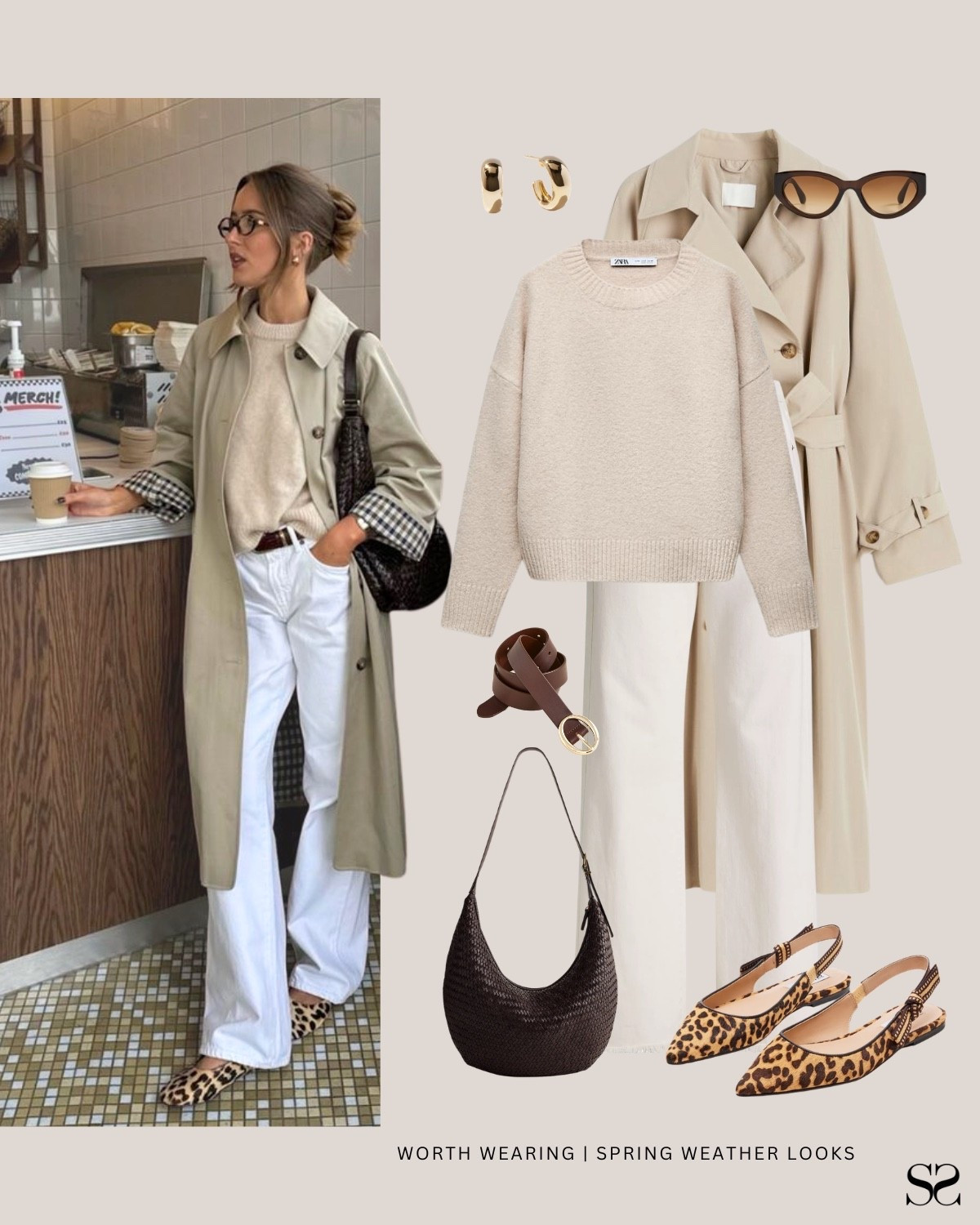 Outfit ideas when spring weather can’t make up its mind: 

A trench over a cream sweater and white denim for the days that start cool and warm up fast. The trench is doing double duty here, it’s the layer and the outfit at the same time. Warm enough for drop off, easy enough to lose by lunch.

Trench coat, cream sweater, white wide leg jeans, brown leather belt, woven shoulder bag, leopard slingback flats, gold hoop earrings, brown cat eye sunglasses

#LTKootd #LTKSeasonal #LTKgrwm