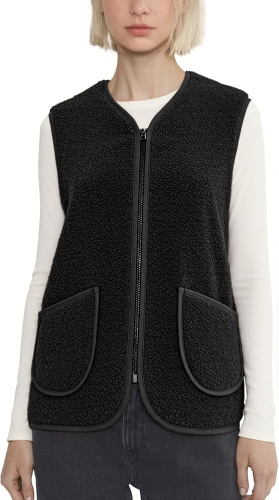 Zhiyouni Women's Fuzzy Fleece Vest Casual Sleeveless Sherpa Jacket Coat Gilet with Pockets | Amazon (US)