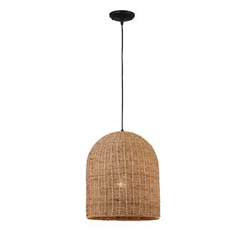 allen + roth  Brit Black Canopy with Natural Rattan Shade Traditional Dome Pendant Light | Lowe's