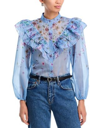 Placed Floral Ruffled Long Sleeve Blouse - Exclusive | Bloomingdale's (US)