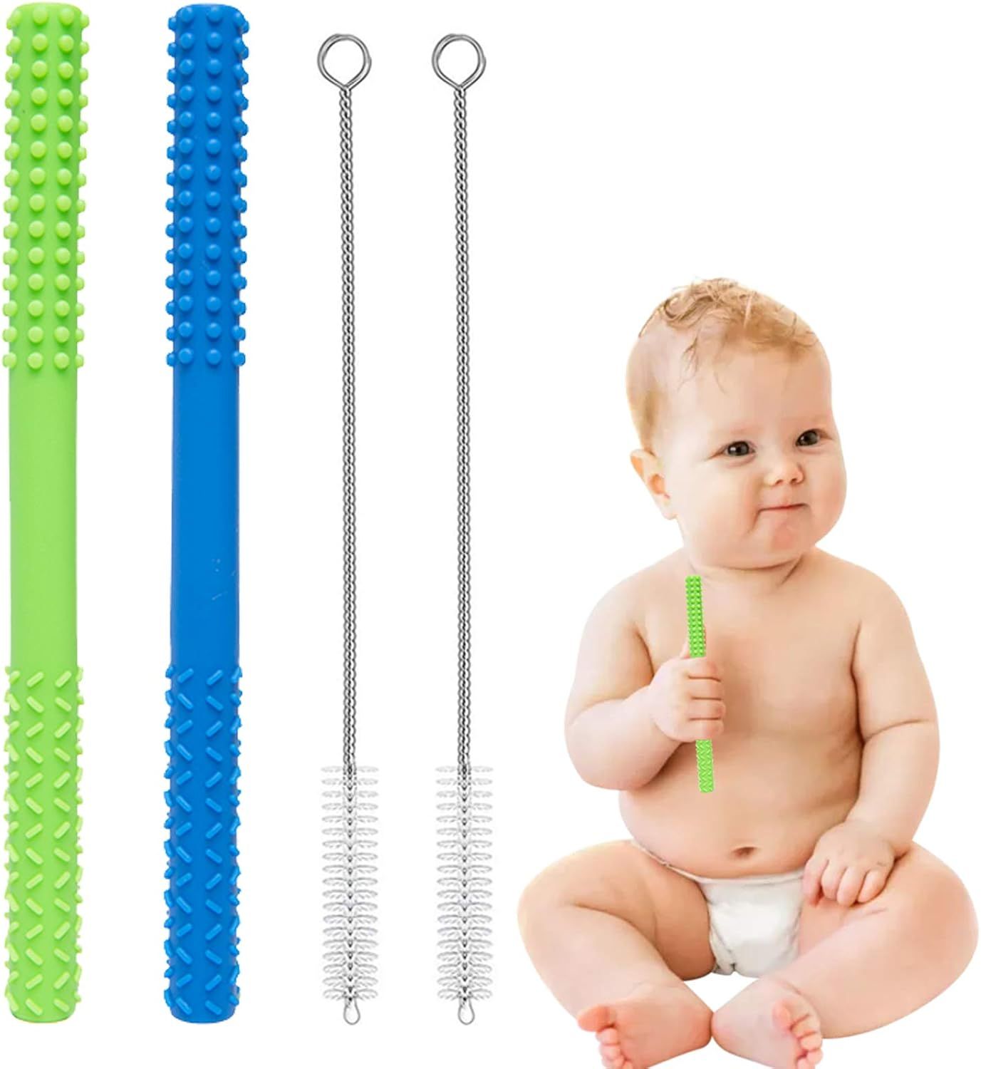 Hollow Teething Tubes for Baby Girls and Boys (2 Pack), Silicone Teether Tubes for Toddlers with ... | Amazon (US)