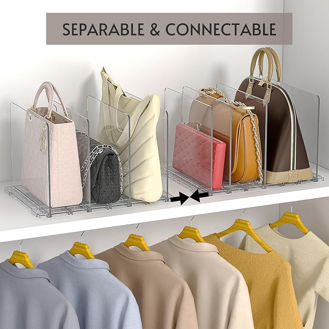 GoMaihe Bag & Purse Organizer for Closet: 2 Sets Adjustable Clear Handbag Storage Shelf - Plastic... | Amazon (US)