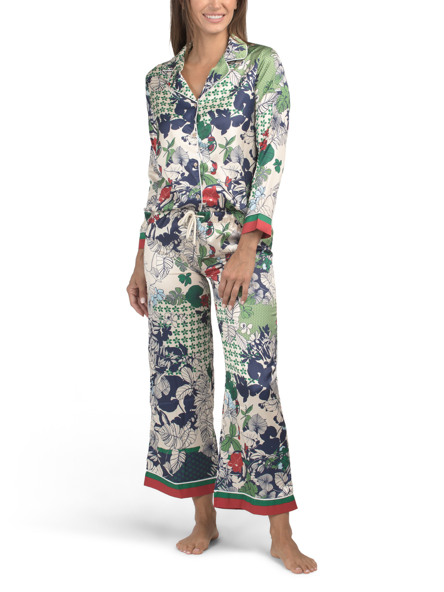 2pc Satin Notch Collar Pajama Top And Pants Set With Contrast Trim | Gifts For Her | Marshalls | Marshalls
