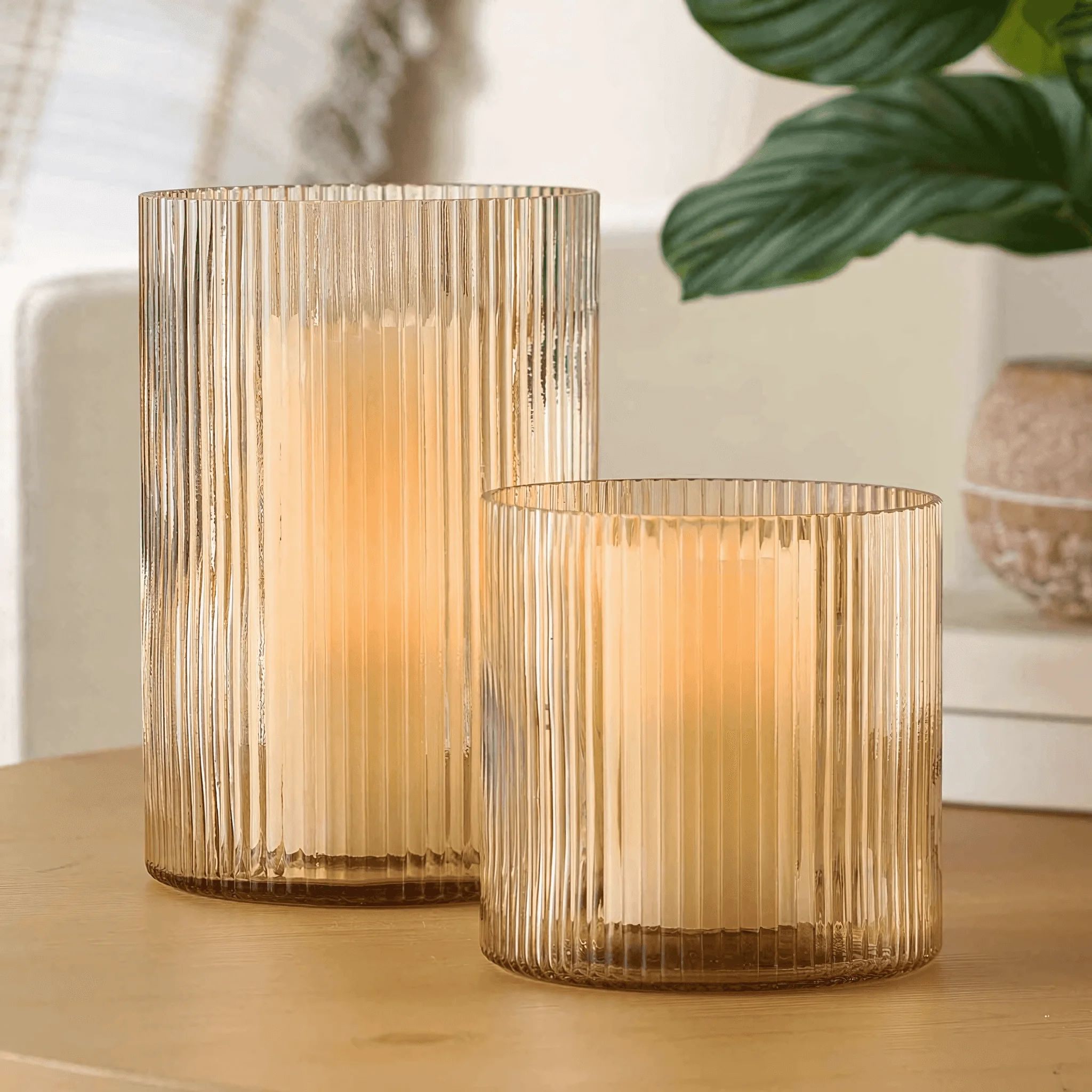 Better Homes & Gardens 8" Amber Glass Ribbed Candle Hurricane, Large - Walmart.com | Walmart (US)