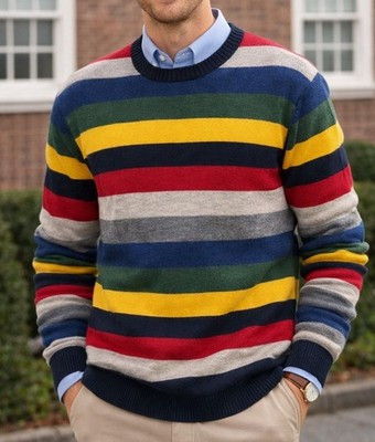 VTG Brooks Brothers Scottish Lambswool Sweater Multicolor Striped Mens L Preppy | eBay US