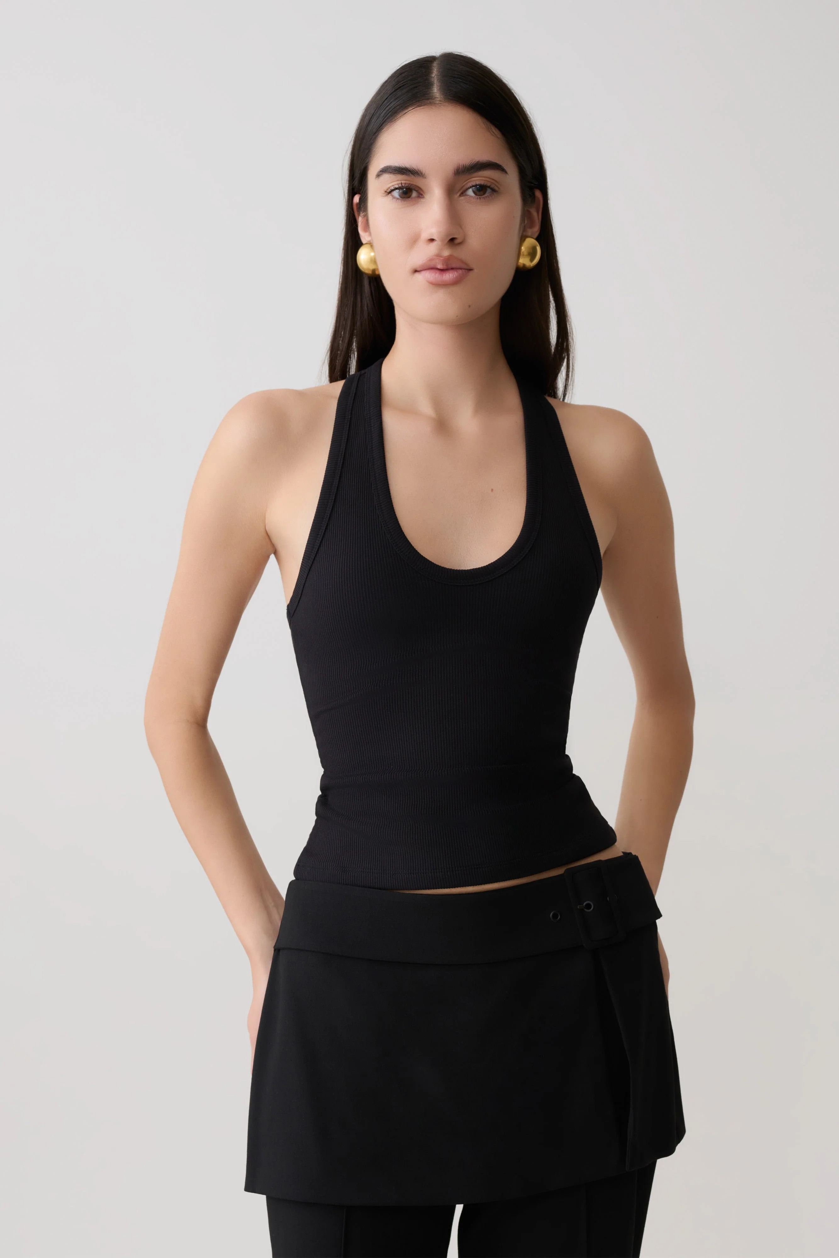 Actress Ribbed Tank - Black | MESHKI US
