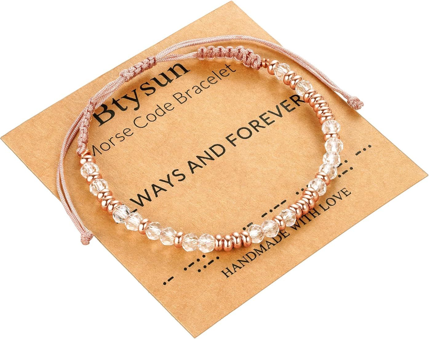 Btysun Morse Code Bracelets for Women Teen Girl Gifts Pink Bead Braided Bracelets Inspirational B... | Amazon (US)