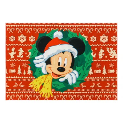 Licensed Disney Mickey Mouse Red Green Christmas Wreath Accent Non-Slip Area Rug | Wayfair North America
