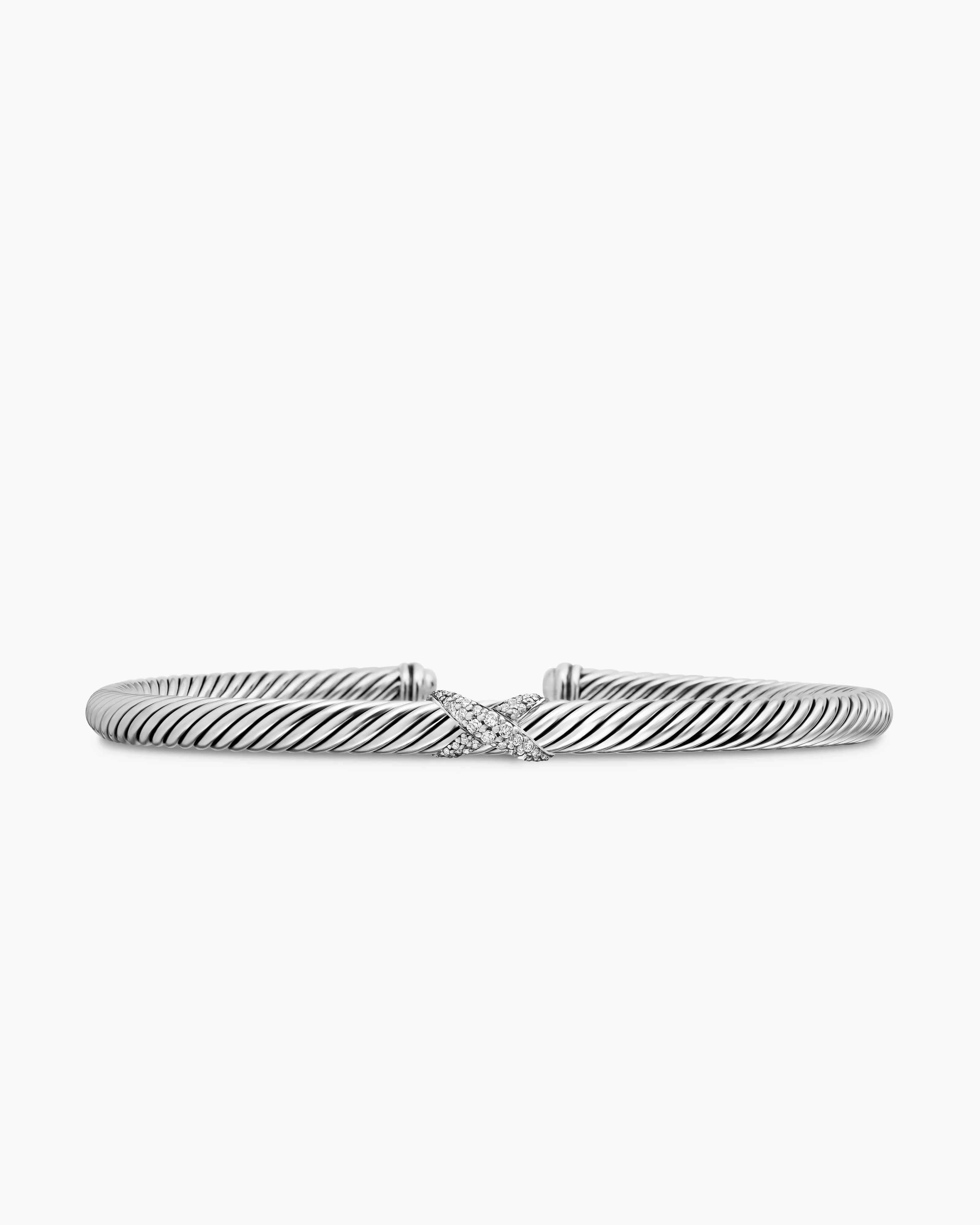 David Yurman | X Classic Cable Station Bracelet in Sterling Silver with Diamonds, 4mm | David Yurman