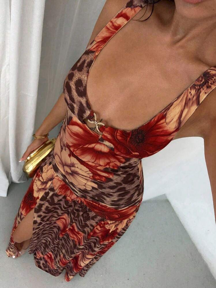 Leopard patterned  Dress long stretchy  | SHEIN