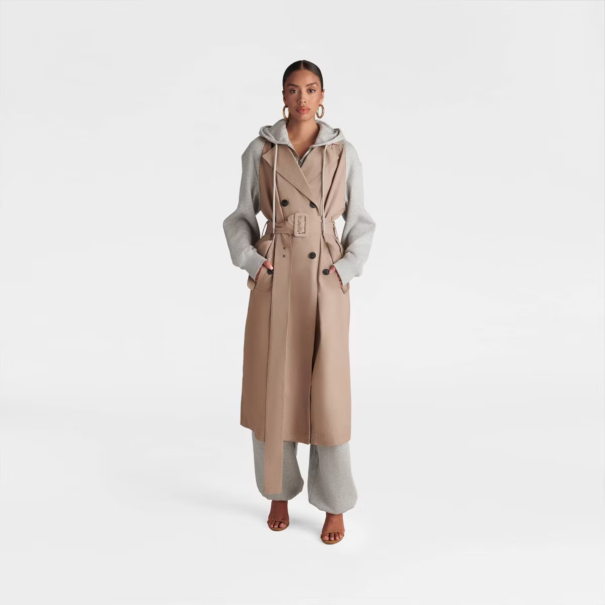 KBB by KAHLANA Women's 'The Sweatshirt Trench Coat' - Khaki/Heather Gray | Target