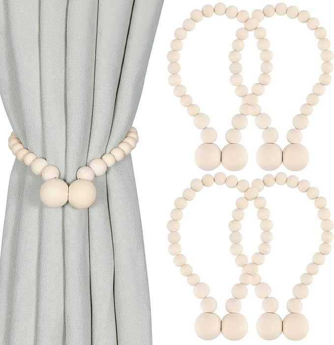KLOGTSIND Magnetic Curtain Tiebacks, Curtain Tie Backs for Curtains 4 Pack, Wood Bead Curtain Tie... | Amazon (US)
