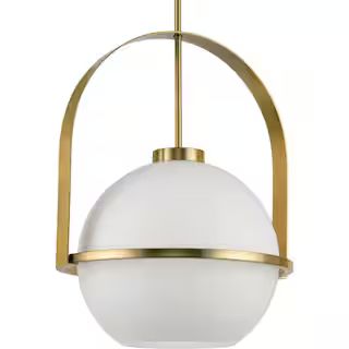 Progress Lighting Delayne Collection 21 in. 1-Light Brushed Bronze Pendant Light with Etched Opal... | The Home Depot