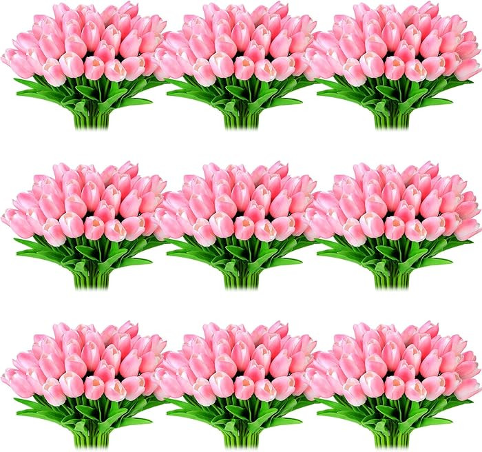 Jexine 100 Pcs Artificial Real Touch Tulips Fake Artificial Tulip Flower Bulk Bouquet with Stem f... | Amazon (US)