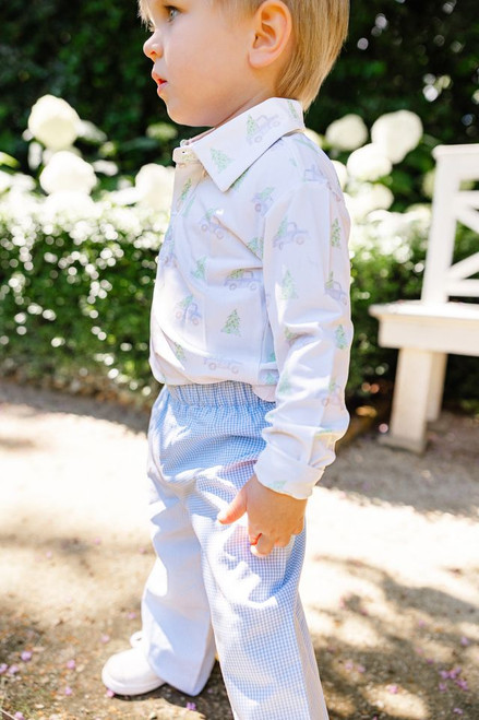 Blue Gingham Truck And Christmas Tree Pant Set | Cecil and Lou