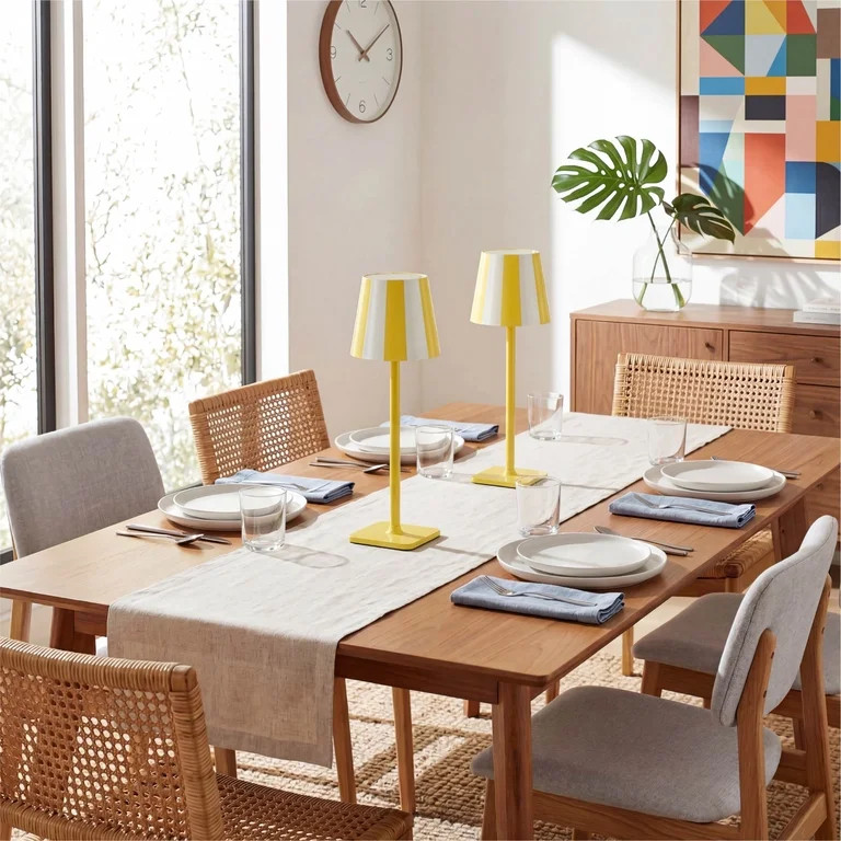 Mainstays 13" Indoor/Outdoor Rechargeable Yellow Stripe Table Lamp 2 Pack | Walmart (US)