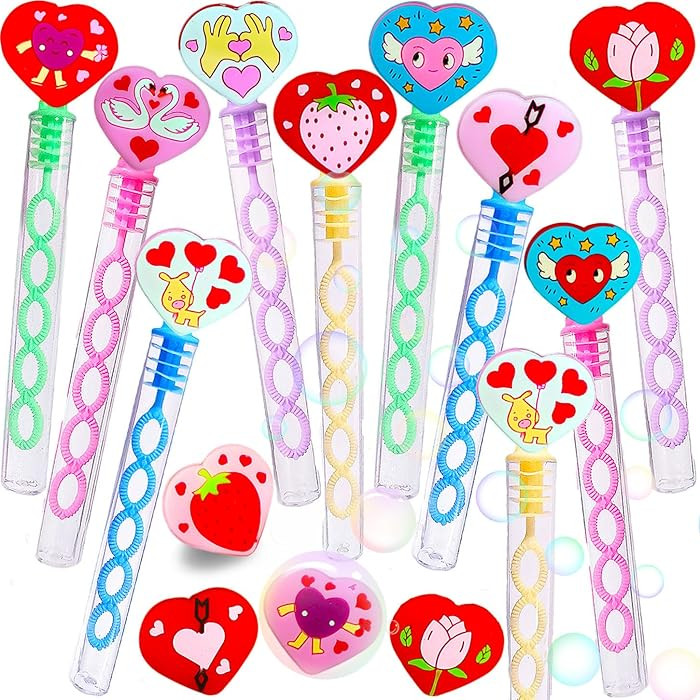 24 Packs Mini Bulk Heart Valentine's Day Theme Bubble Wands for School Classroom Party Supplies | Amazon (US)
