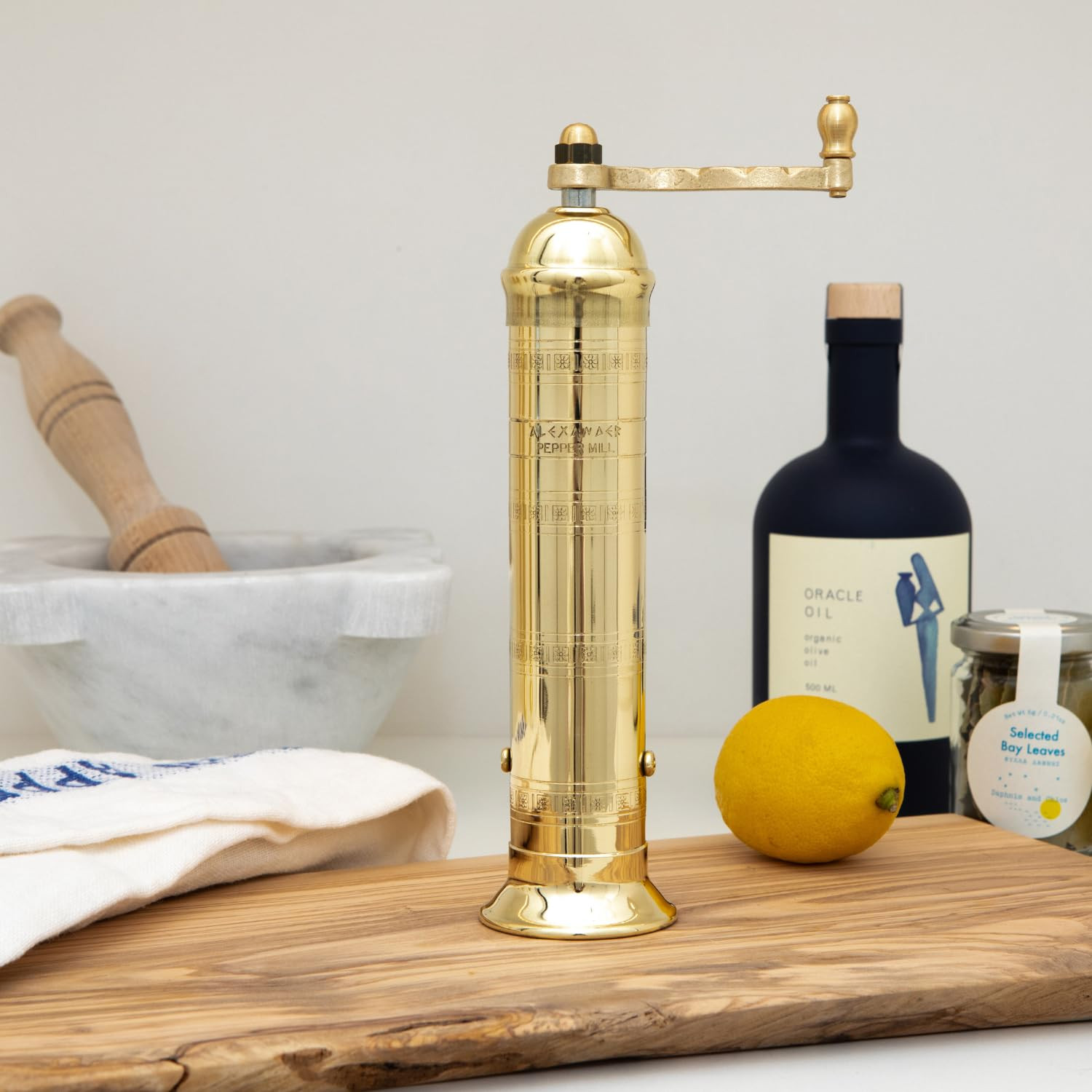 Original Greek Pepper Mill, 9-Inch Brass – European Manual Pepper Grinder, Refillable, with Polishing Cloth | Amazon (US)