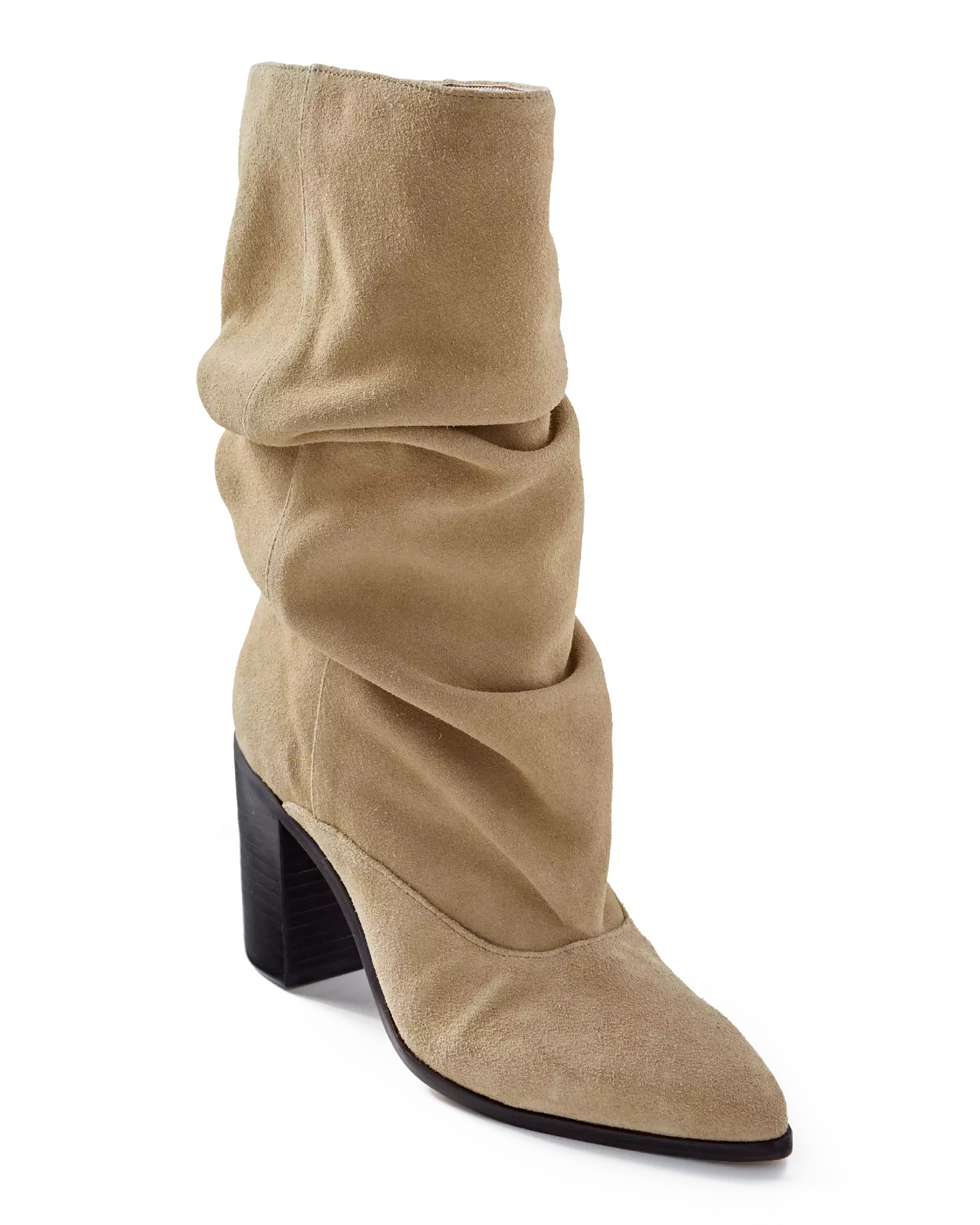 Suede Block Heel Slouchy Bootie - Dark Taupe | Boston Proper | Boston Proper