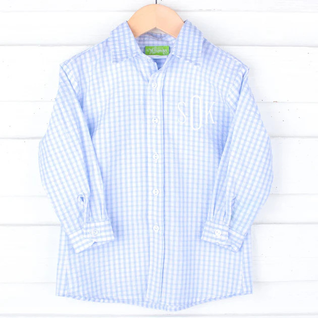 Light Blue Check Seersucker Button Down Shirt | Classic Whimsy