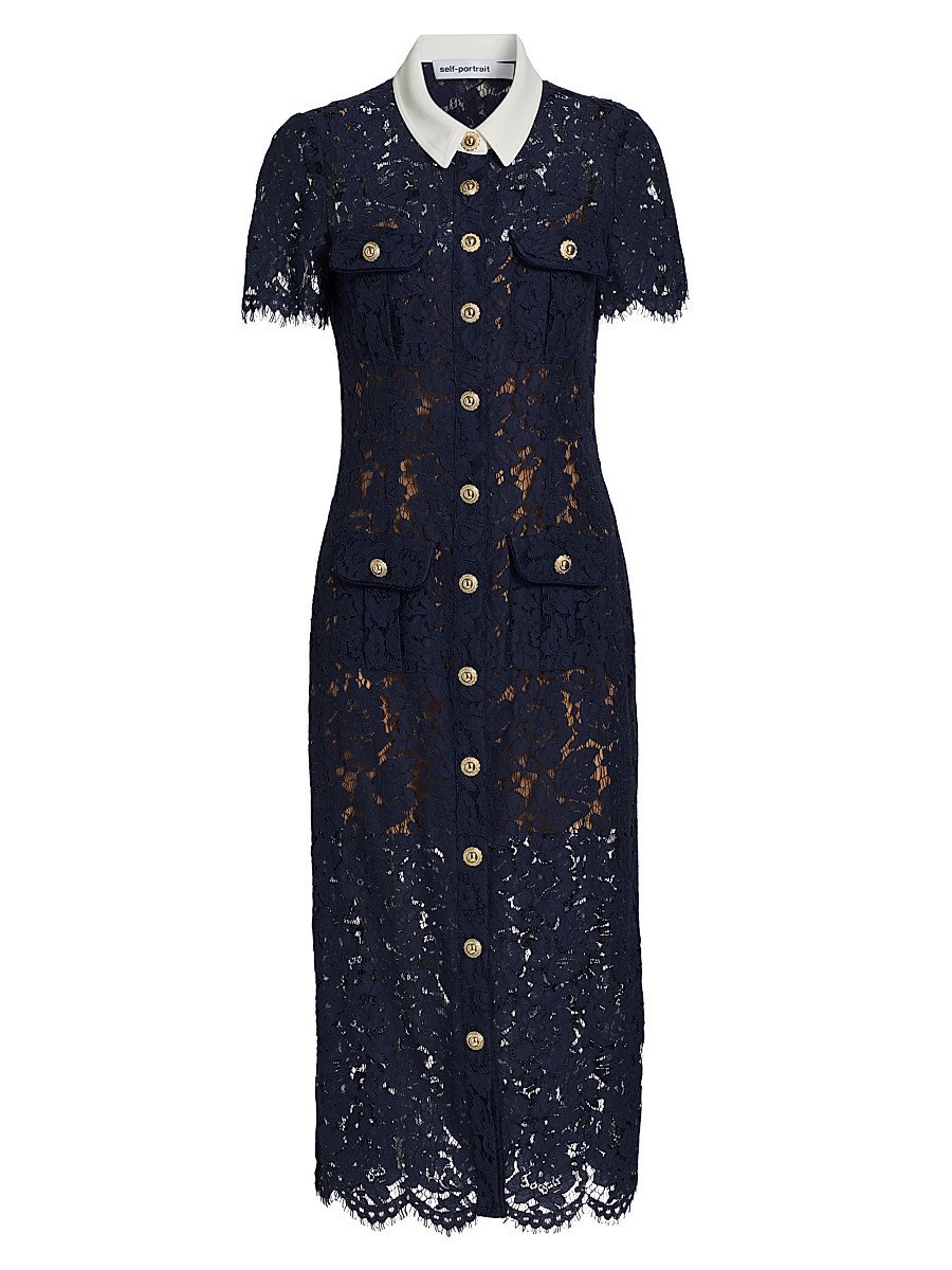 Women's Lace Sheath Midi-Dress - Blue - Size 0 | Saks Fifth Avenue